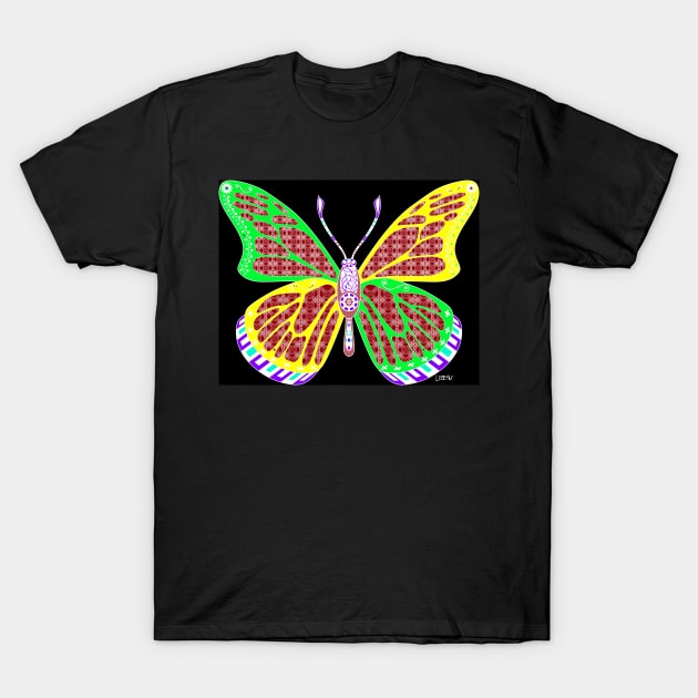 miss butterfly ecopop in mexican ornament art in bug realm T-Shirt by jorge_lebeau